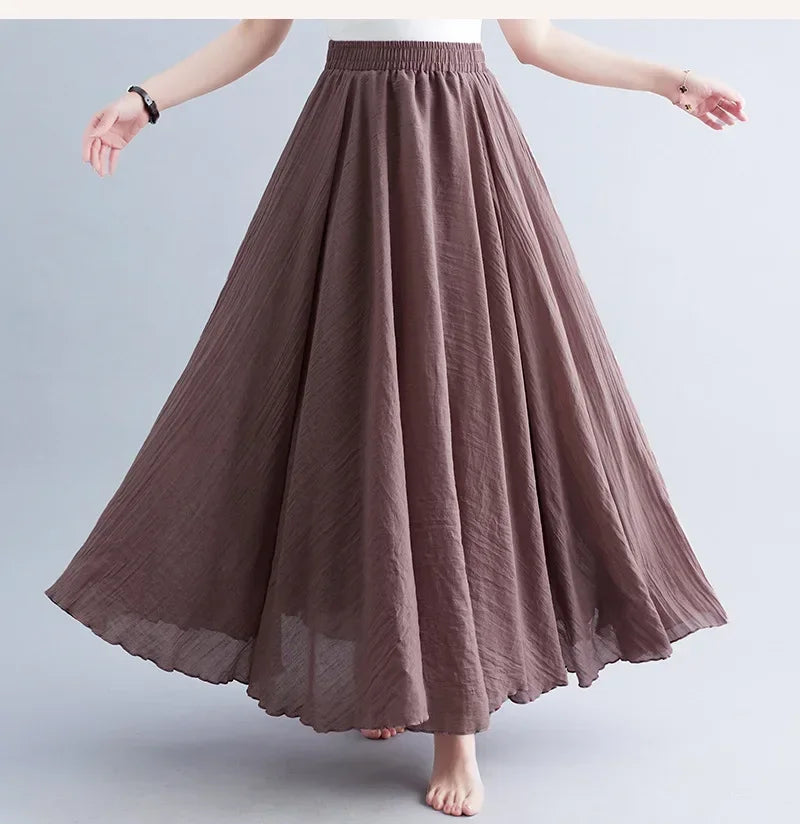Women's Cotton Linen Maxi Skirt – Boho Y2K Casual Long Skirt, Elegant Beachwear Style
