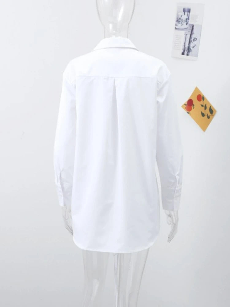 White Casual Loose Long Sleeve Shirt for Women