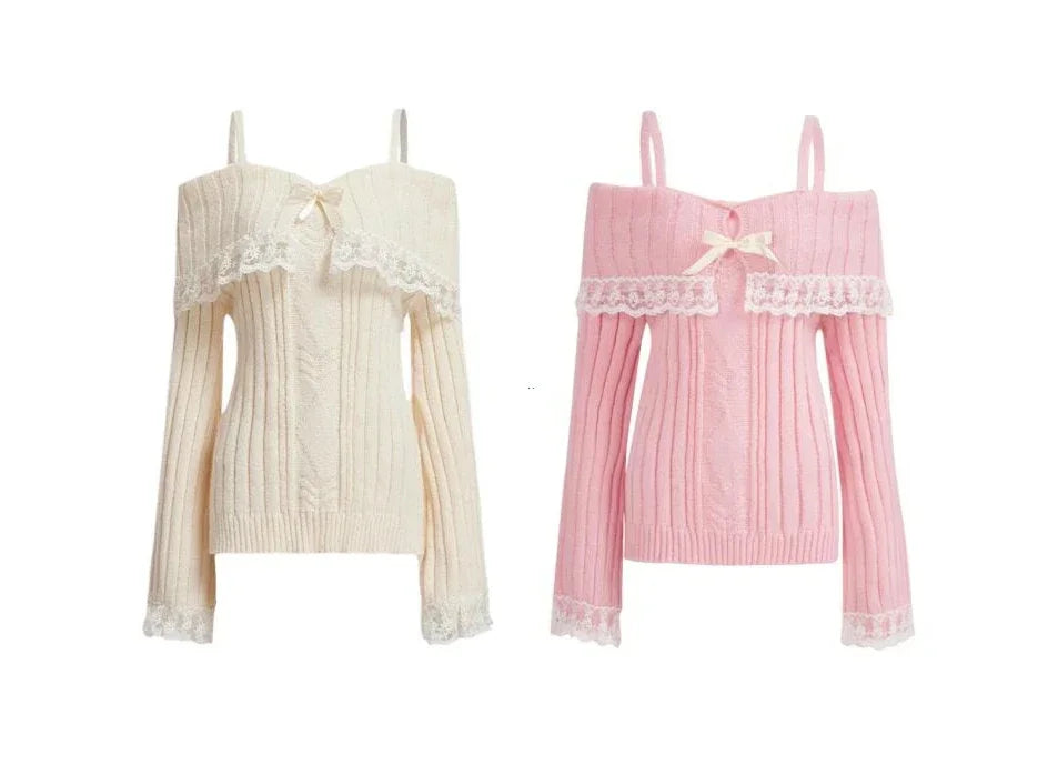 Women’s Off-Shoulder Pink Knit Sweater