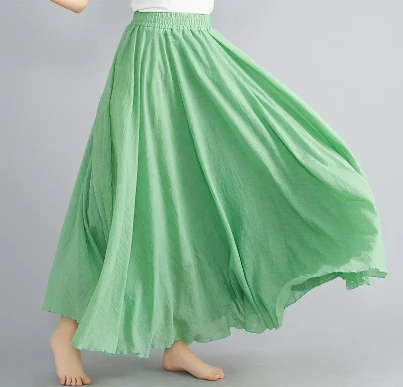 Women's Cotton Linen Maxi Skirt – Boho Y2K Casual Long Skirt, Elegant Beachwear Style