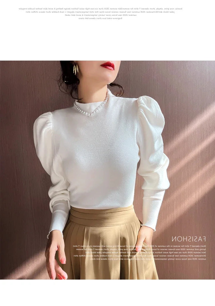 Women’s Puff Sleeve Turtleneck Slim Fit Sweater