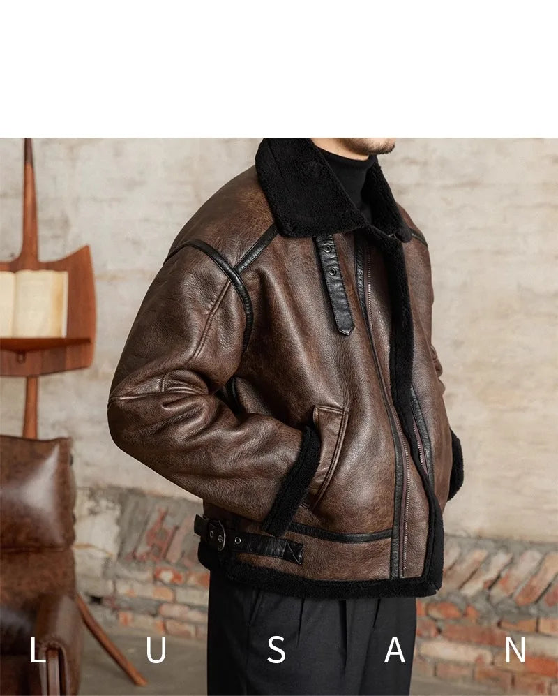 Men’s British Style Leather Jacket – Fur Lined Winter Coat