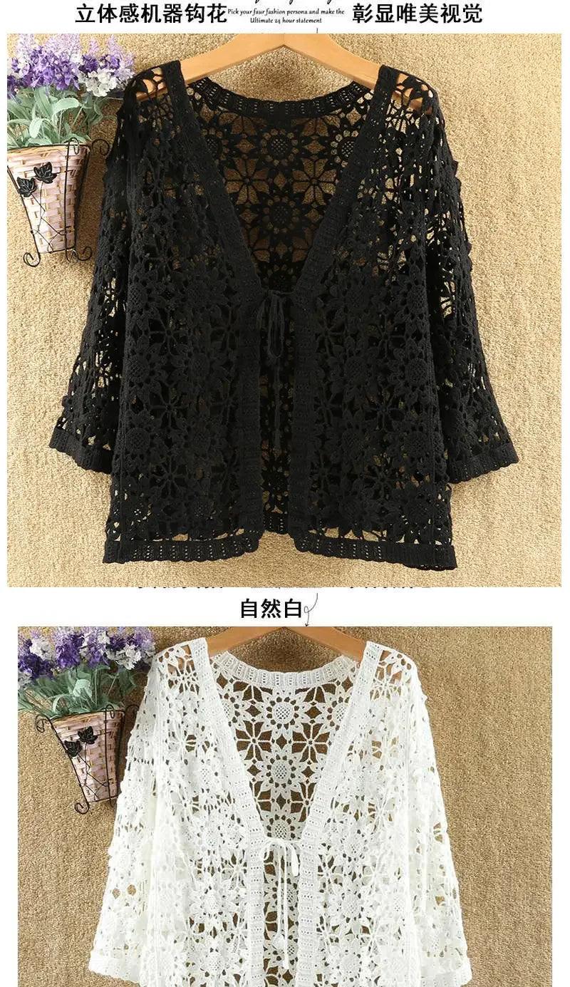 Women’s Lace Hollow Knit Cardigan – Lightweight Spring/Autumn Sweater