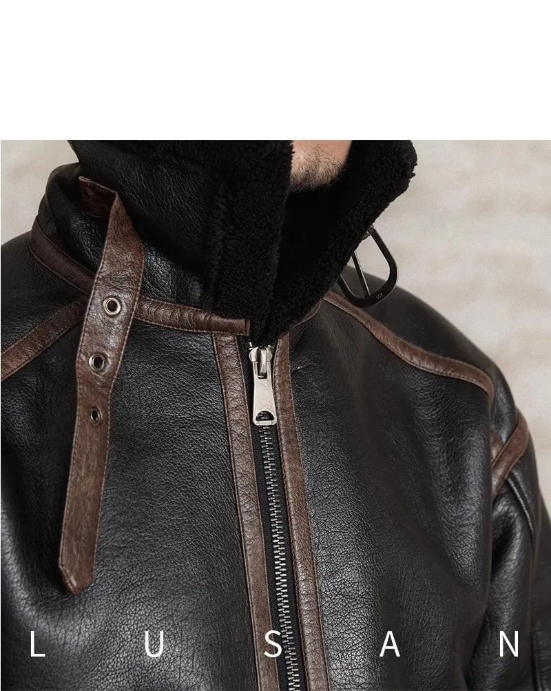 Men’s British Style Leather Jacket – Fur Lined Winter Coat
