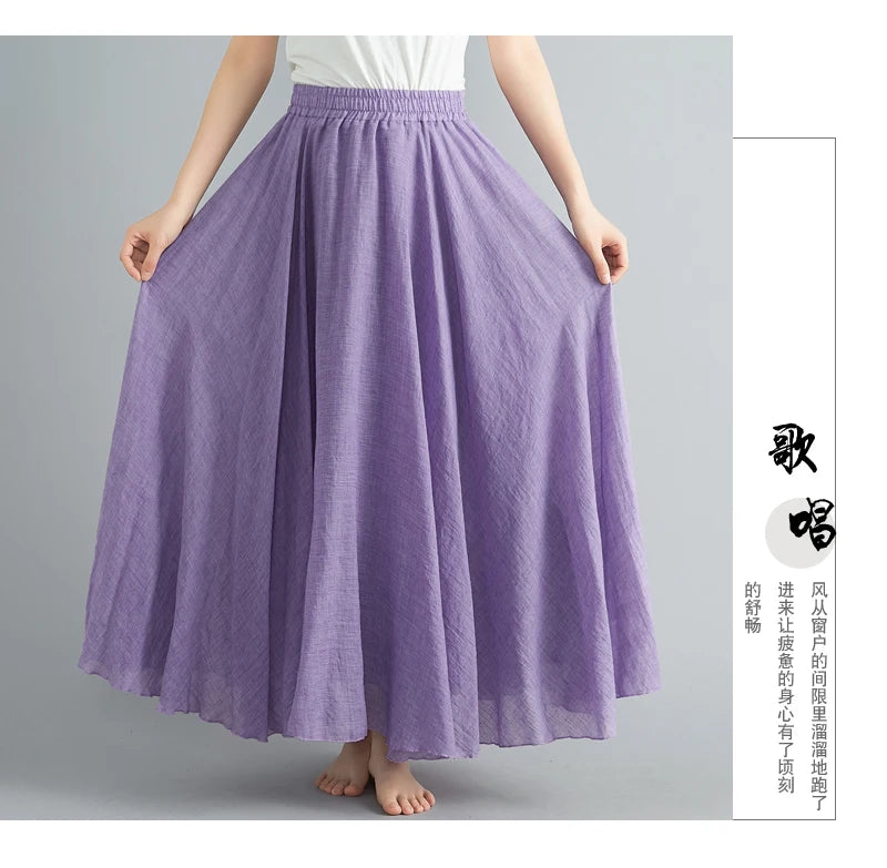 Women's Cotton Linen Maxi Skirt – Boho Y2K Casual Long Skirt, Elegant Beachwear Style