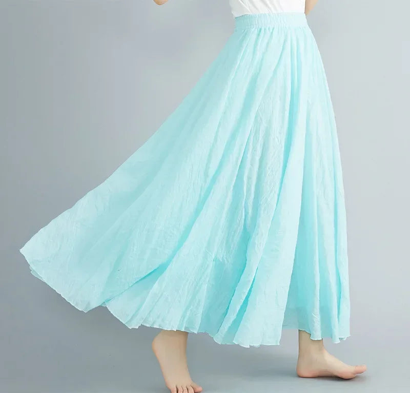 Women's Cotton Linen Maxi Skirt – Boho Y2K Casual Long Skirt, Elegant Beachwear Style