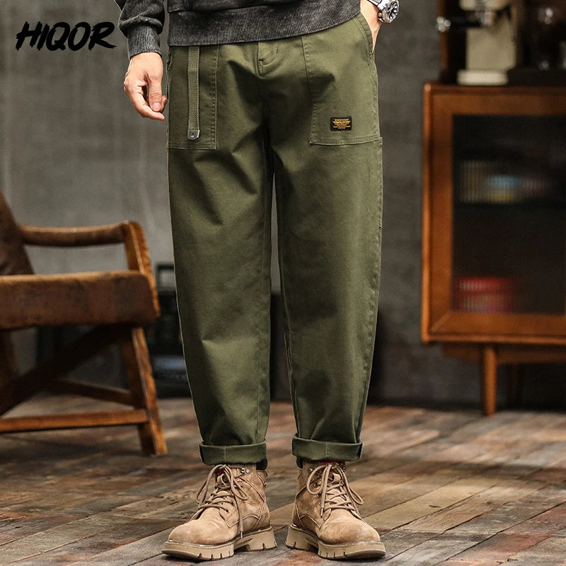Men’s Cotton Cargo Pants – Loose Fit Mid-Waist Joggers with Belt