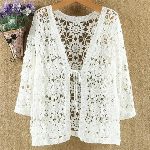 Women’s Lace Hollow Knit Cardigan – Lightweight Spring/Autumn Sweater