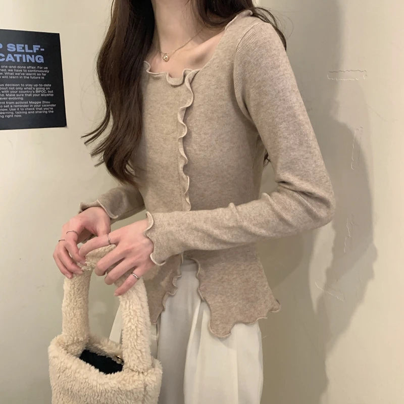 Women’s Slim Fit Lettuce-Edge Knit Sweater