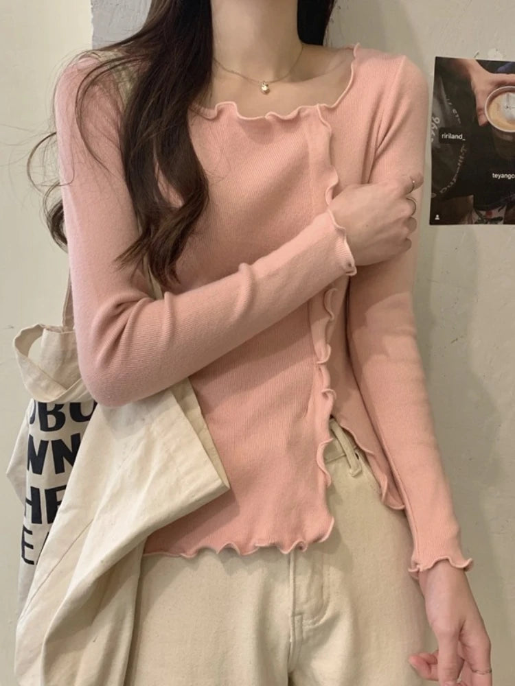 Women’s Slim Fit Lettuce-Edge Knit Sweater