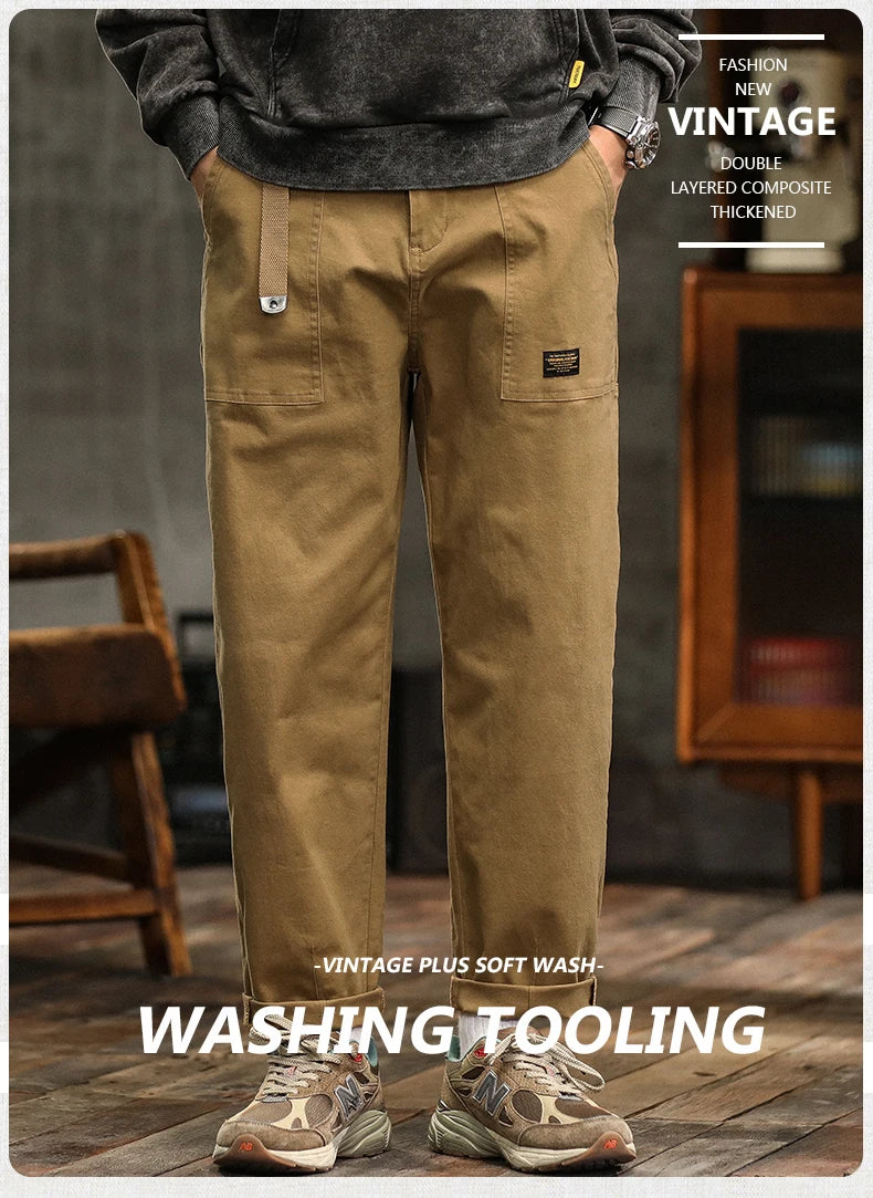 Men’s Cotton Cargo Pants – Loose Fit Mid-Waist Joggers with Belt