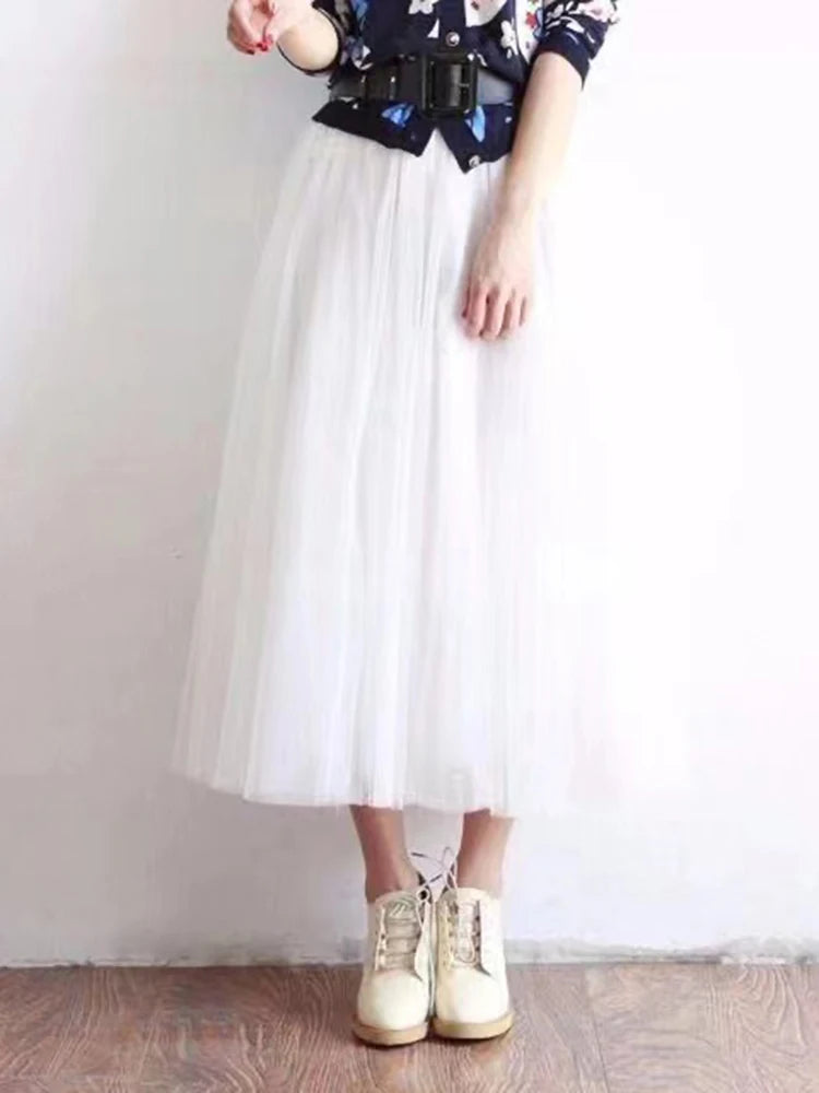 Elegant High Waist Tulle Skirt for Women
