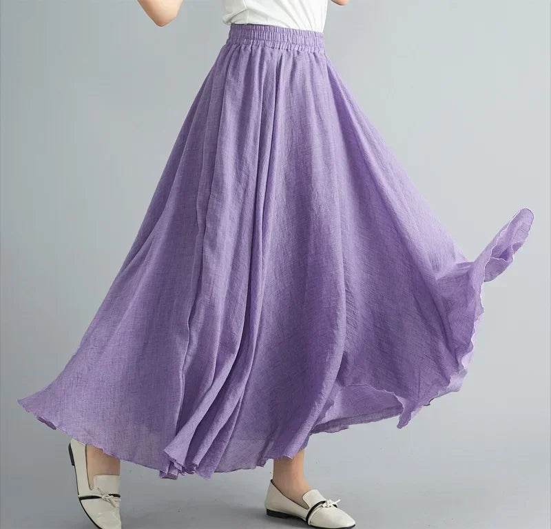 Women's Cotton Linen Maxi Skirt – Boho Y2K Casual Long Skirt, Elegant Beachwear Style