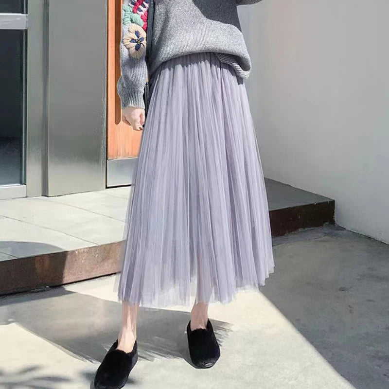 Elegant High Waist Tulle Skirt for Women