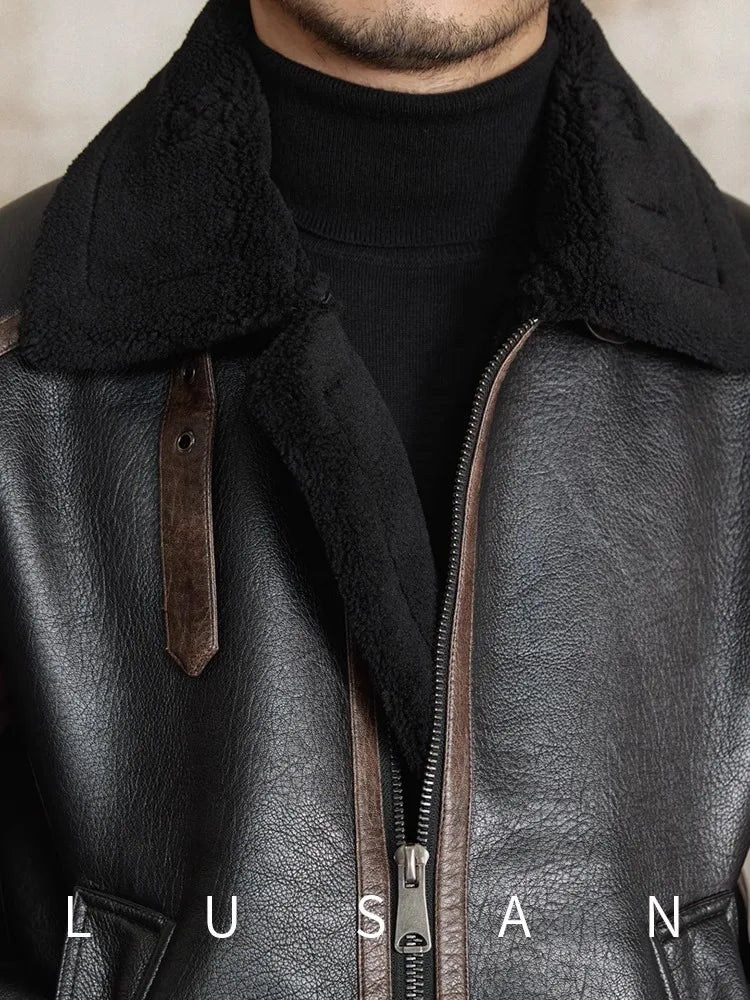Men’s British Style Leather Jacket – Fur Lined Winter Coat