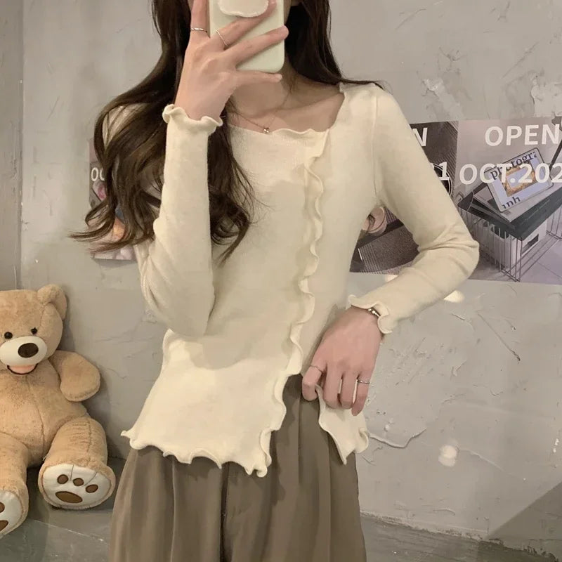 Women’s Slim Fit Lettuce-Edge Knit Sweater