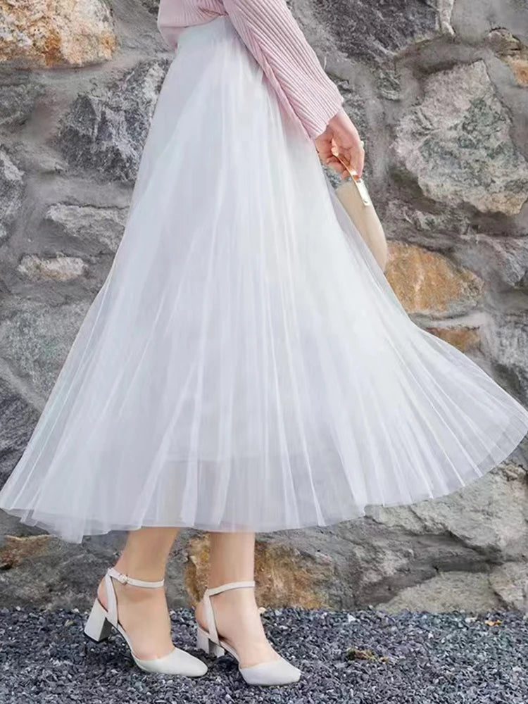 Elegant High Waist Tulle Skirt for Women