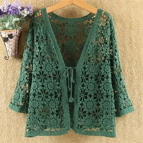 Women’s Lace Hollow Knit Cardigan – Lightweight Spring/Autumn Sweater