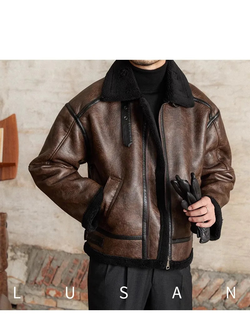 Men’s British Style Leather Jacket – Fur Lined Winter Coat