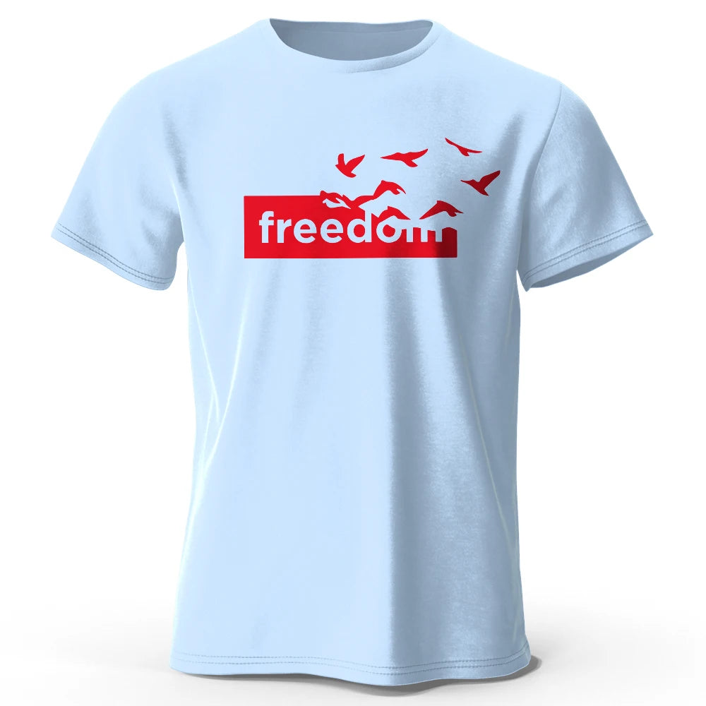 Men's Oversized Freedom Graphic T-Shirt – Cotton Letter Print Tee