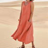 Women’s Cotton Linen Summer Dress – Sleeveless Loose Fit Long Pullover Vestido