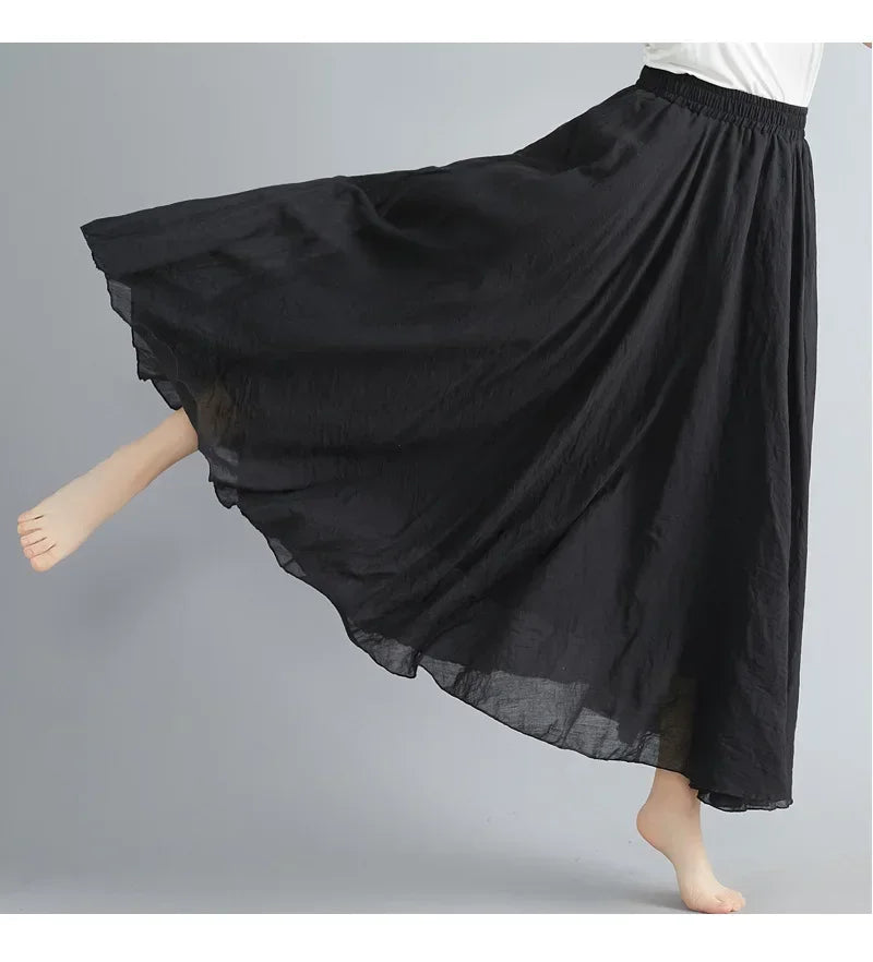 Women's Cotton Linen Maxi Skirt – Boho Y2K Casual Long Skirt, Elegant Beachwear Style