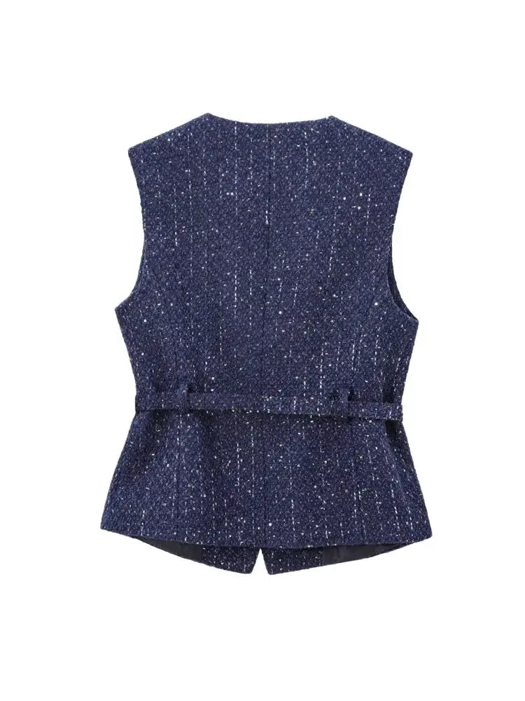 Women's Tweed Waistcoat with Belt