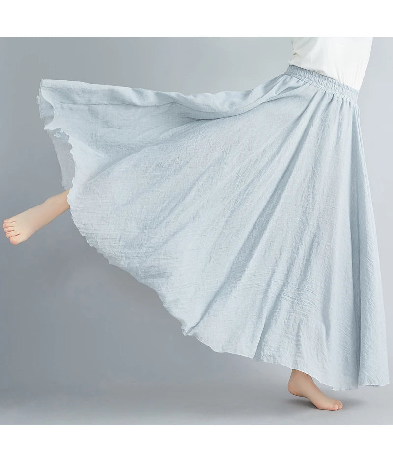 Women's Cotton Linen Maxi Skirt – Boho Y2K Casual Long Skirt, Elegant Beachwear Style