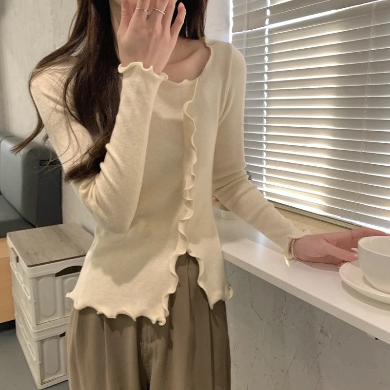 Women’s Slim Fit Lettuce-Edge Knit Sweater