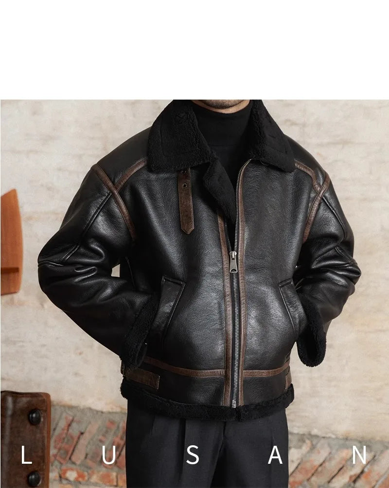 Men’s British Style Leather Jacket – Fur Lined Winter Coat
