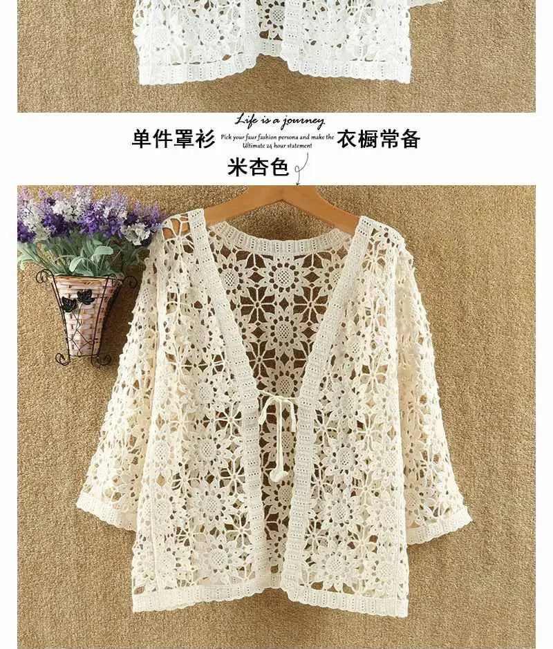 Women’s Lace Hollow Knit Cardigan – Lightweight Spring/Autumn Sweater
