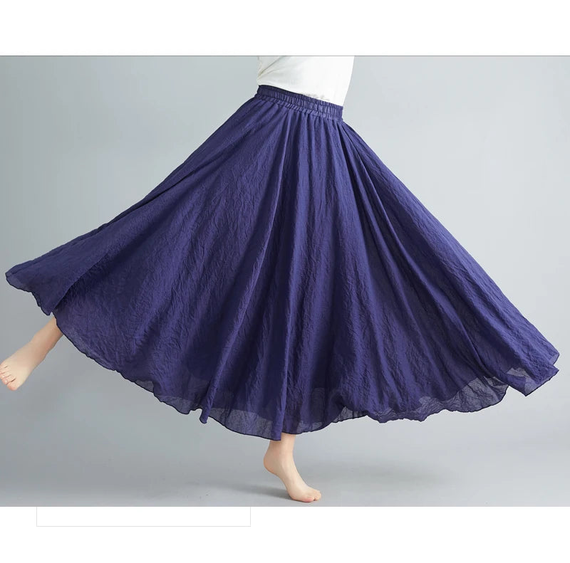 Women's Cotton Linen Maxi Skirt – Boho Y2K Casual Long Skirt, Elegant Beachwear Style
