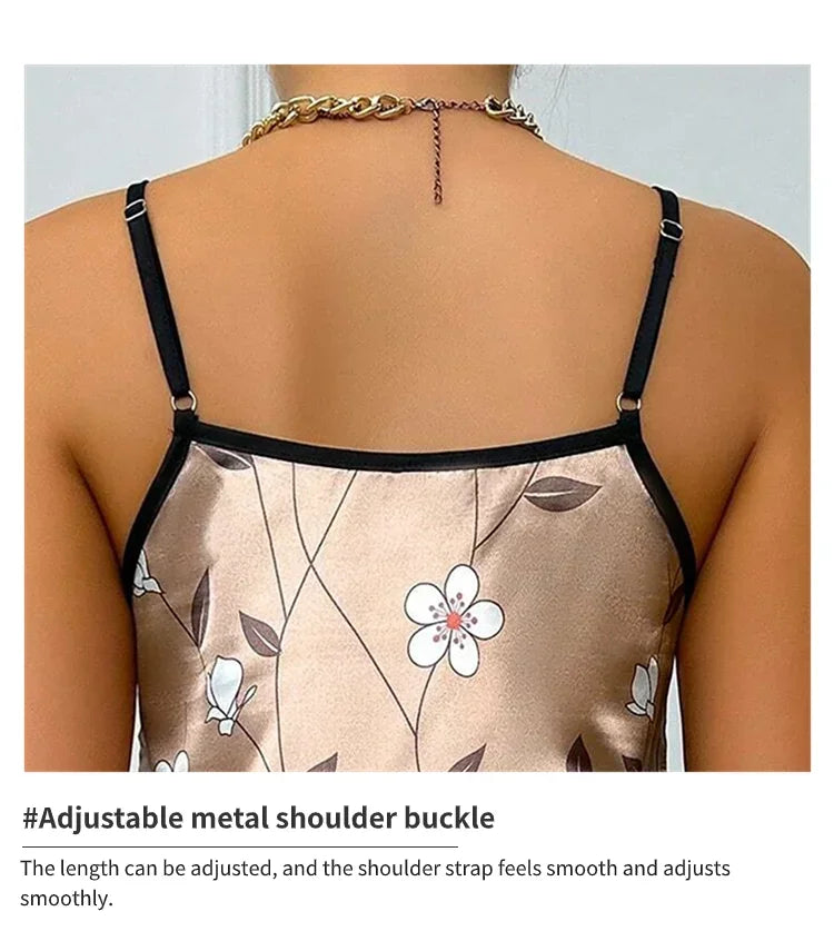 Floral Satin Sleeveless Nightgown for Women