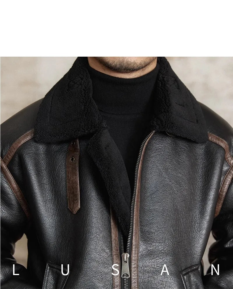 Men’s British Style Leather Jacket – Fur Lined Winter Coat