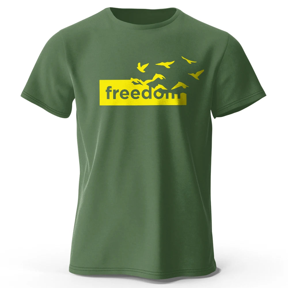 Men's Oversized Freedom Graphic T-Shirt – Cotton Letter Print Tee