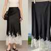 Fairy Satin Midi Skirt with Lace Trim – Elegant High-Waist Summer Skirt
