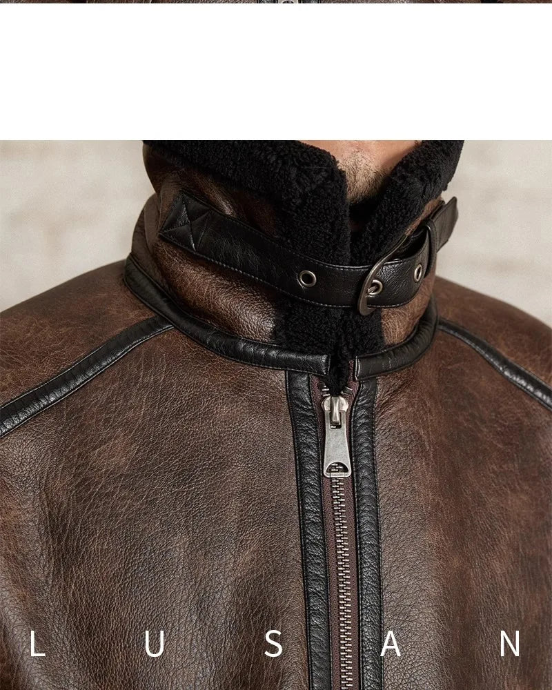 Men’s British Style Leather Jacket – Fur Lined Winter Coat