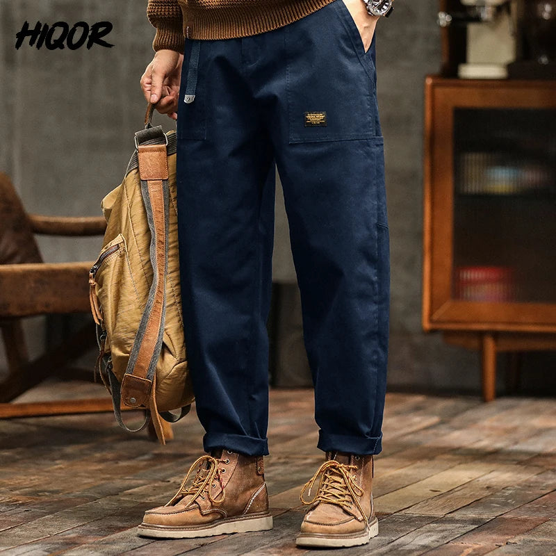 Men’s Cotton Cargo Pants – Loose Fit Mid-Waist Joggers with Belt