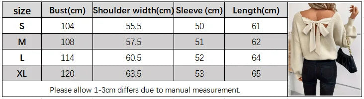 Women’s V-Neck Solid Color Relaxed-Fit Bow Sweater