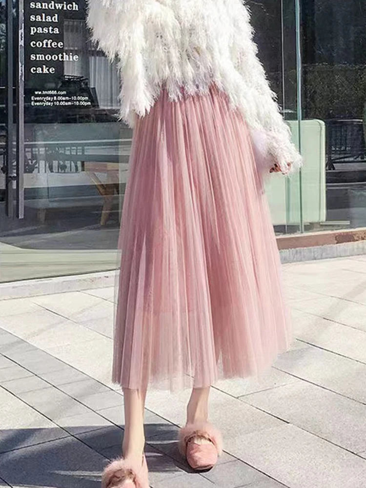 Elegant High Waist Tulle Skirt for Women