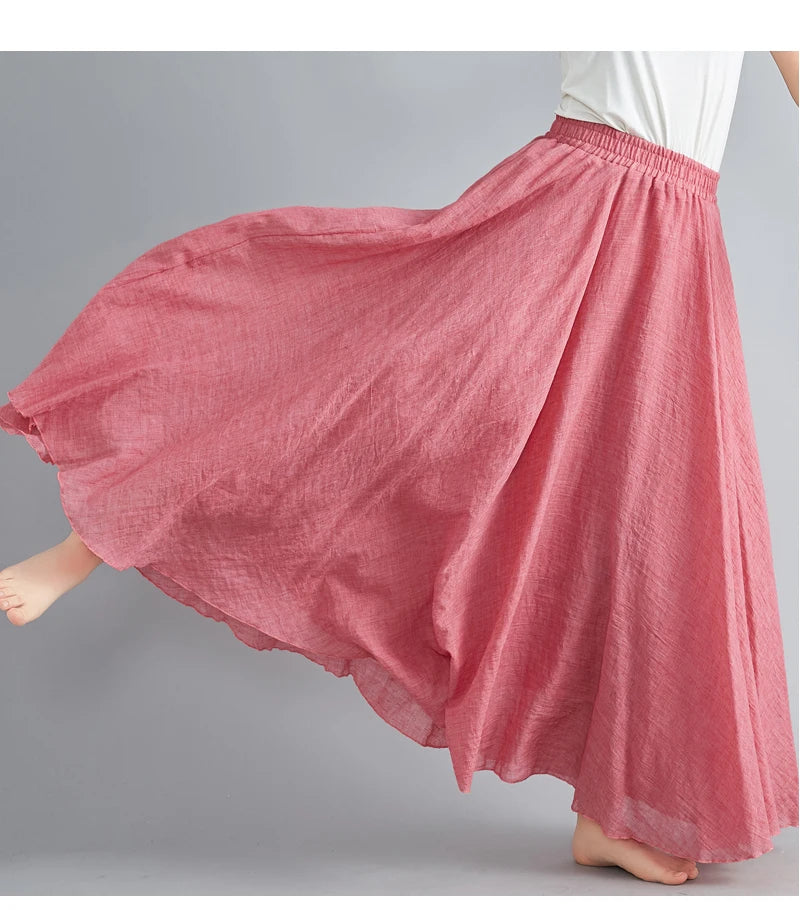 Women's Cotton Linen Maxi Skirt – Boho Y2K Casual Long Skirt, Elegant Beachwear Style