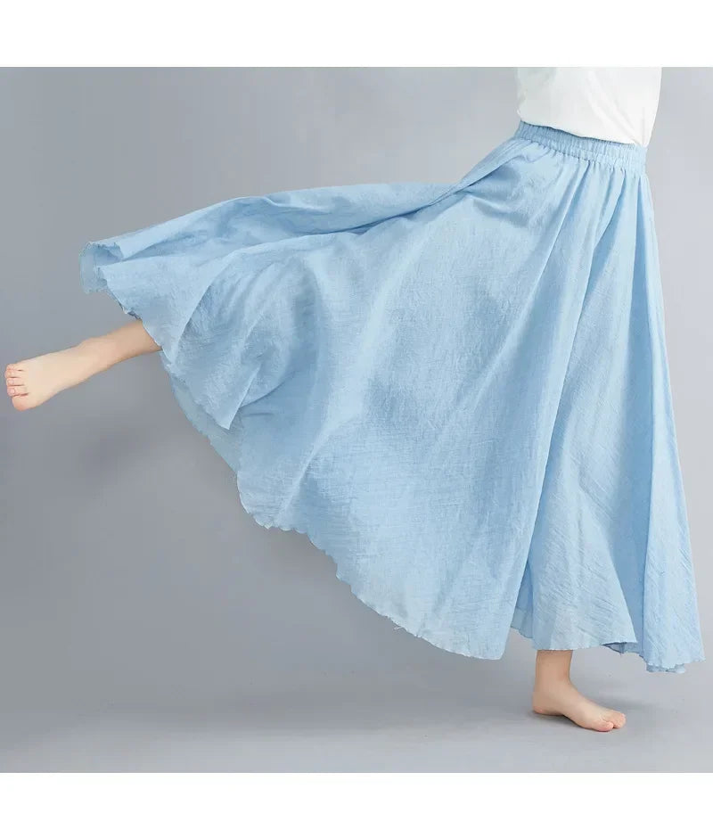 Women's Cotton Linen Maxi Skirt – Boho Y2K Casual Long Skirt, Elegant Beachwear Style