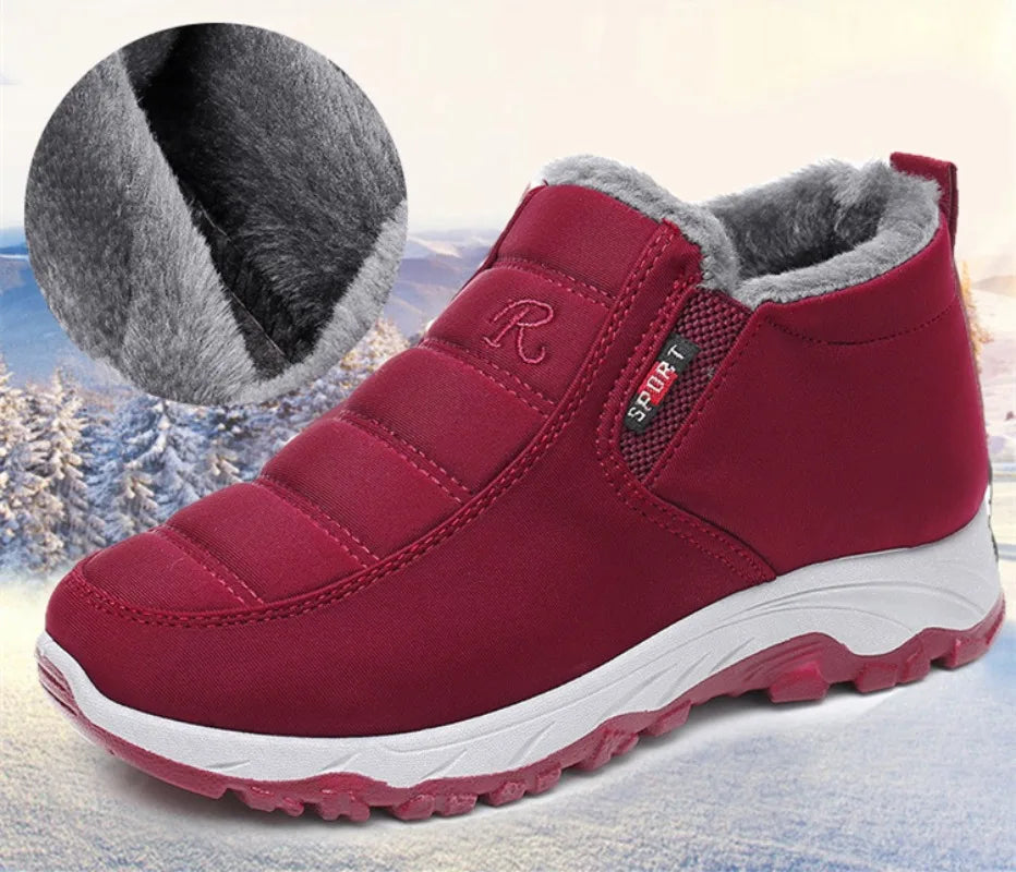 Waterproof Winter Snow Boots for Women and Men – Slip-On Ankle Plush Shoes
