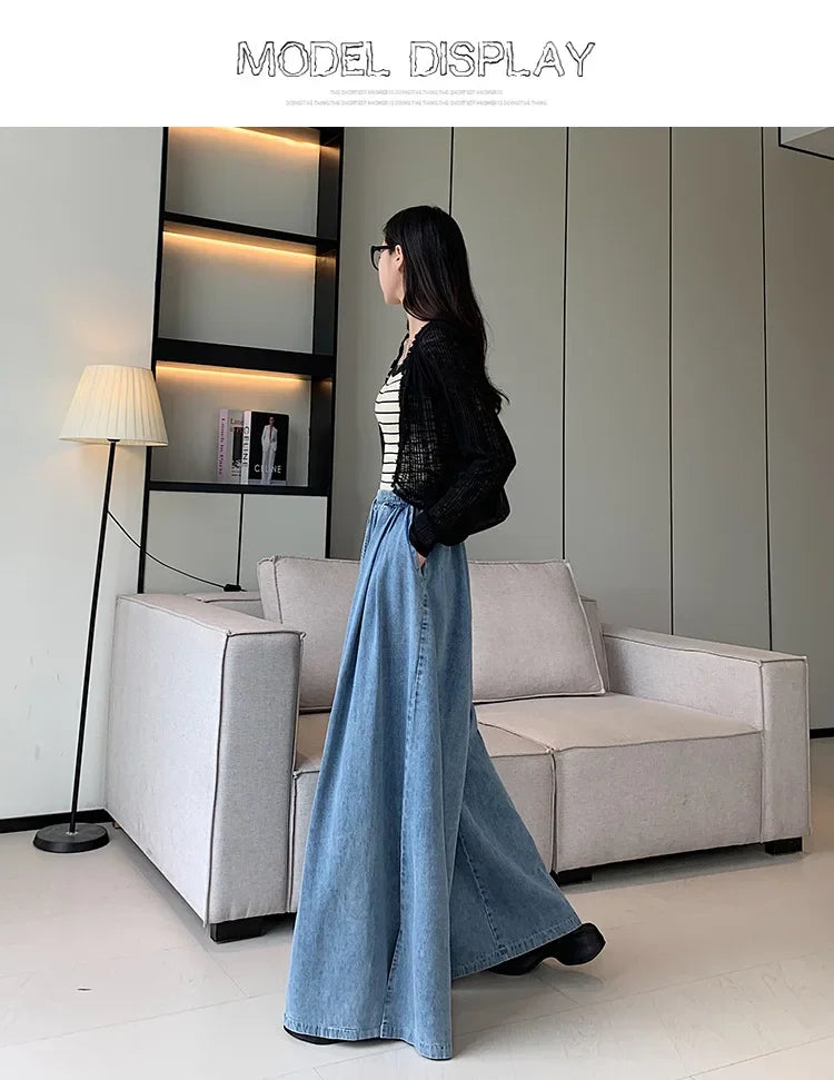 2024 Autumn Plus Size Wide-Leg Jeans – Loose-Fit Ground-Length Slimming Casual Pants for Women