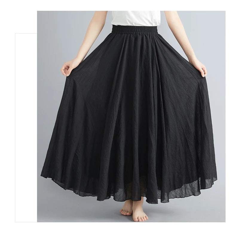 Women's Cotton Linen Maxi Skirt – Boho Y2K Casual Long Skirt, Elegant Beachwear Style