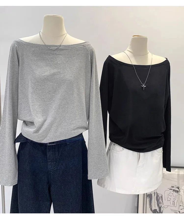 Women’s Off-Shoulder Cotton Long Sleeve T-Shirt