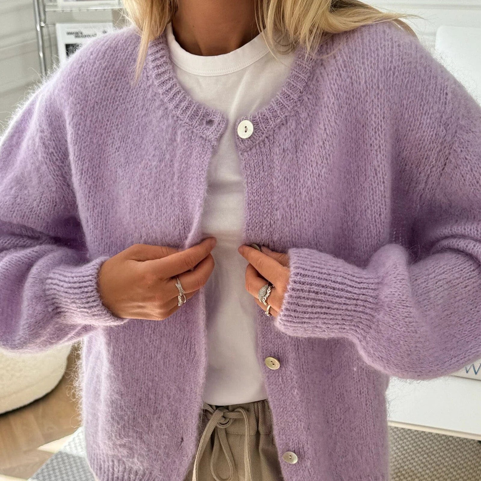 Women’s Fuzzy Knit Button-Down Cardigan