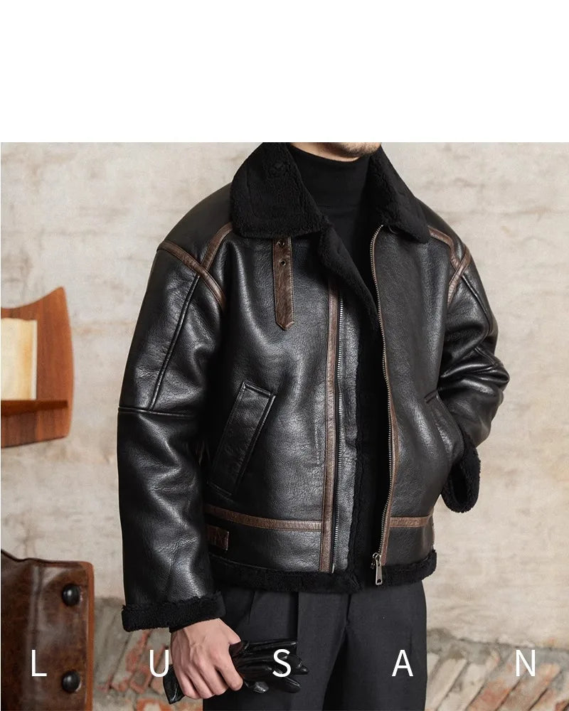 Men’s British Style Leather Jacket – Fur Lined Winter Coat