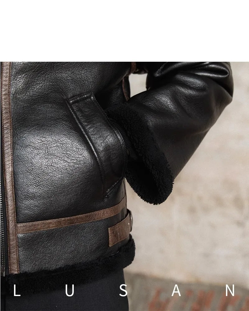 Men’s British Style Leather Jacket – Fur Lined Winter Coat
