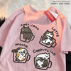 Men’s Coffee Cat T-Shirt – Casual Loose Fit Cotton Tee